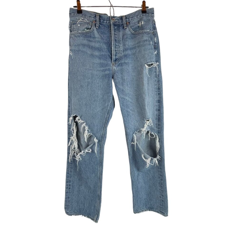 AGOLDE 90s Straight Loose Jeans Sz 28 Womens Blue Denim Ripped Destroyed